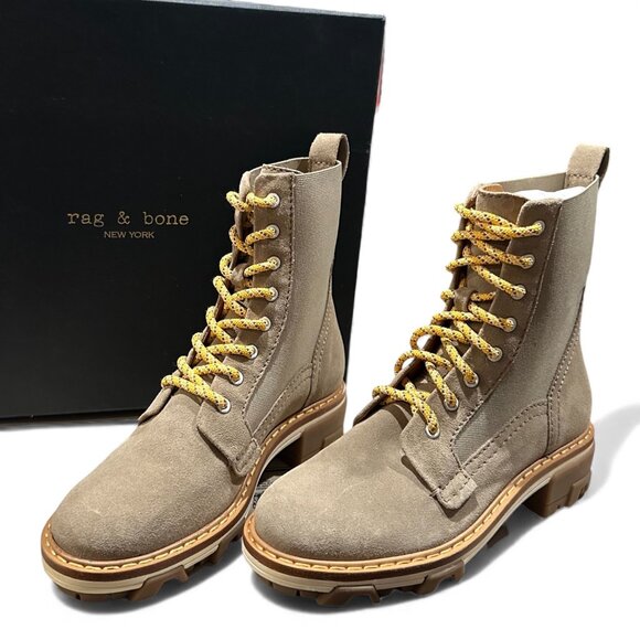 rag & bone $ 595 Shiloh Leather Suede Combat Boots Light Sand Women’s 7 EU 37 - Picture 5 of 13